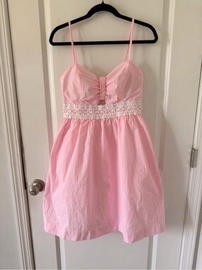 Lilly Pulitzer Pink Spaghetti-Strap Mini Dress with Lace Waist